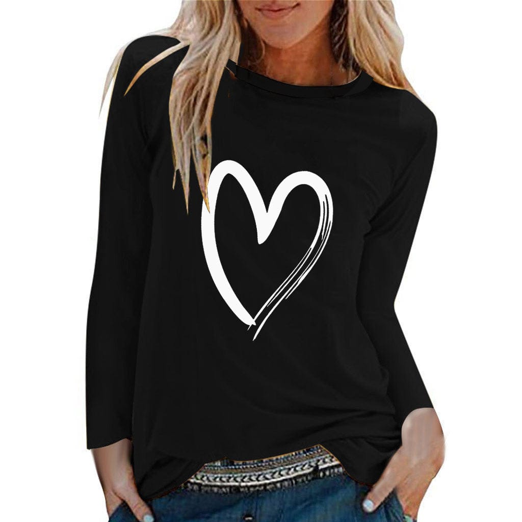 Love Print Long Sleeve Pullover T-Shirt