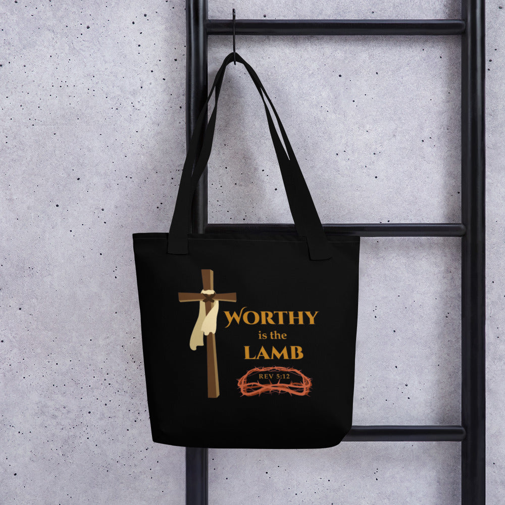F&H Christian Worthy is The Lamb Tote bag - Faith and Happiness Store