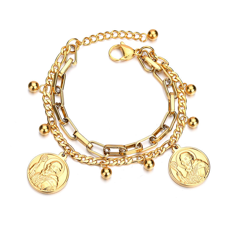 Christian Jesus Head Double-layer Gold Plated Stainless Steel Bracelet