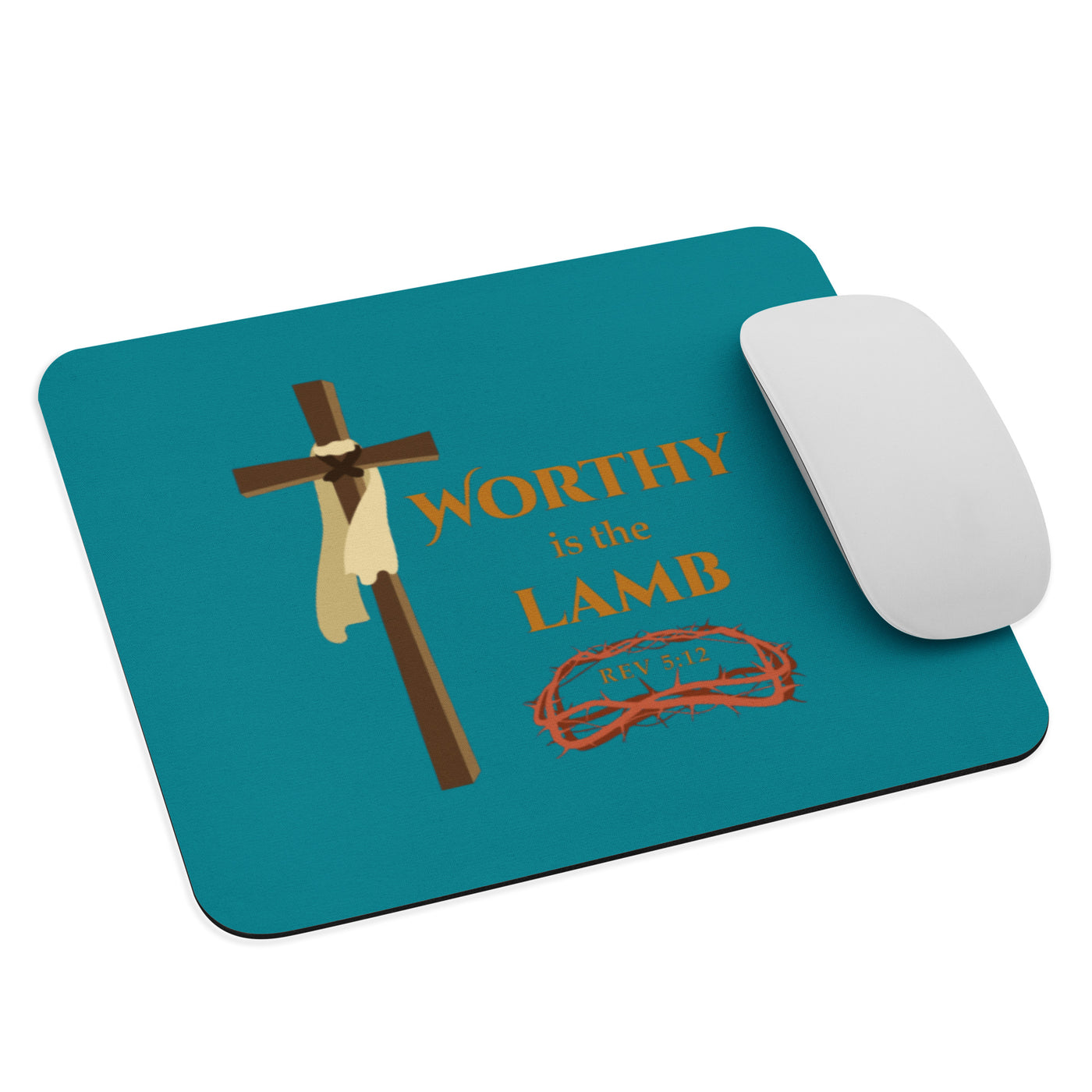 F&H Christian Worthy is The Lamb Mouse pad - Faith and Happiness Store