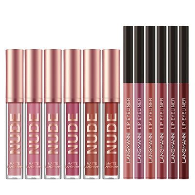 12 Pieces Matte Lip Gloss and Lip Liner Combination