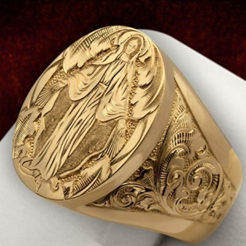 Ring Elegant Gold-plated Ring Badge Carved Ring For Women