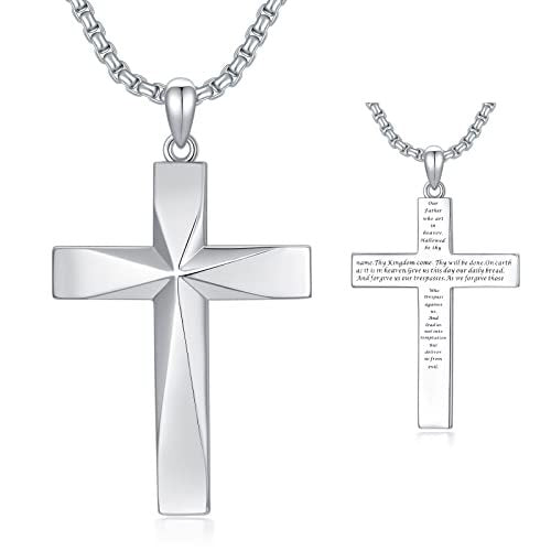 Sterling Silver Cross Pendant Necklace With Christian Bible Verse