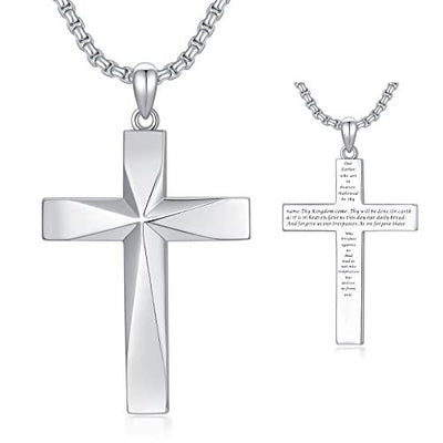 Sterling Silver Cross Pendant Necklace With Christian Bible Verse