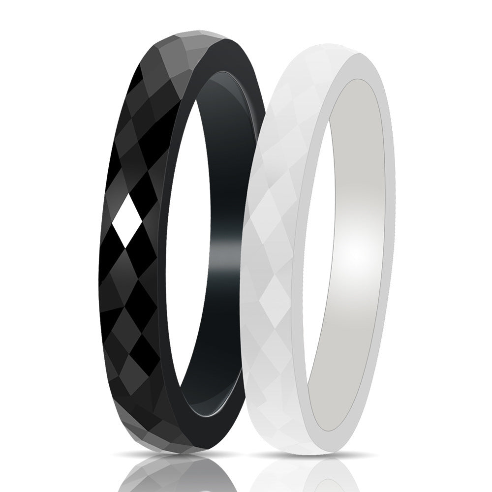 Ceramic Black and White Ring Ring Cut Glossy Ring