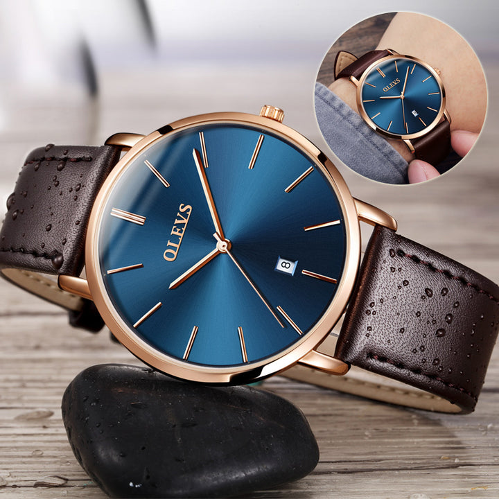 Men Luxury Brand Mens Watches Leather Sport Waterproof Auto Date Quartz Wristwatch