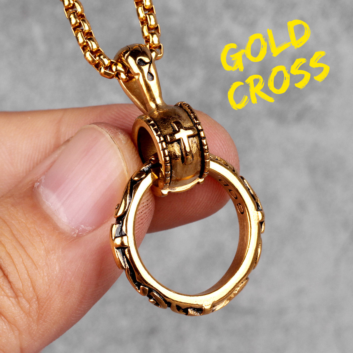 Christian Immortal Circle Pendant Cross Men's Titanium Steel Necklace Gift