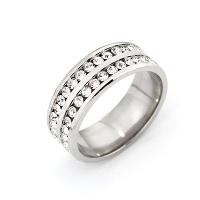 Diamond Double Row Titanium Steel Stainless Steel Ring