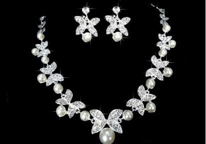 Butterfly Bridal Jewelry Set Chain Pearl Jewelry Three Piece Bridal Soft Chain Headdress Bridal Jewelry Set