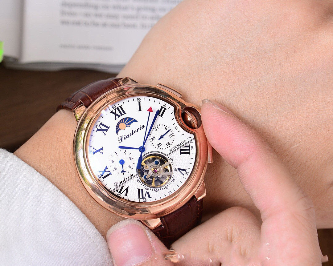 Men's Mechanical Watch With Hollow Flywheel Movement