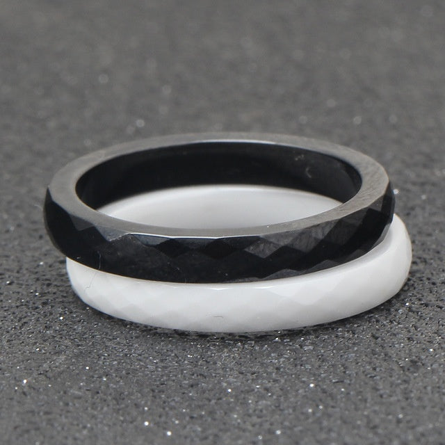 Ceramic Black and White Ring Ring Cut Glossy Ring