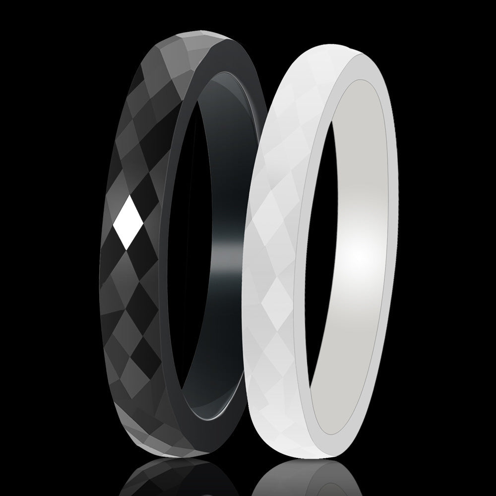 Ceramic Black and White Ring Ring Cut Glossy Ring