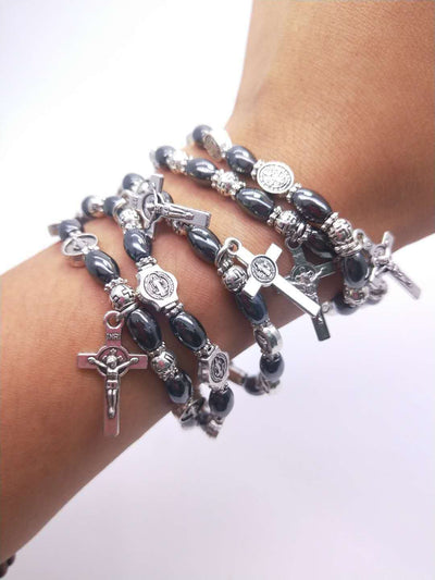 Christian Icon Black Beads Cross t Bracelet Jewelry Beaded Rosary
