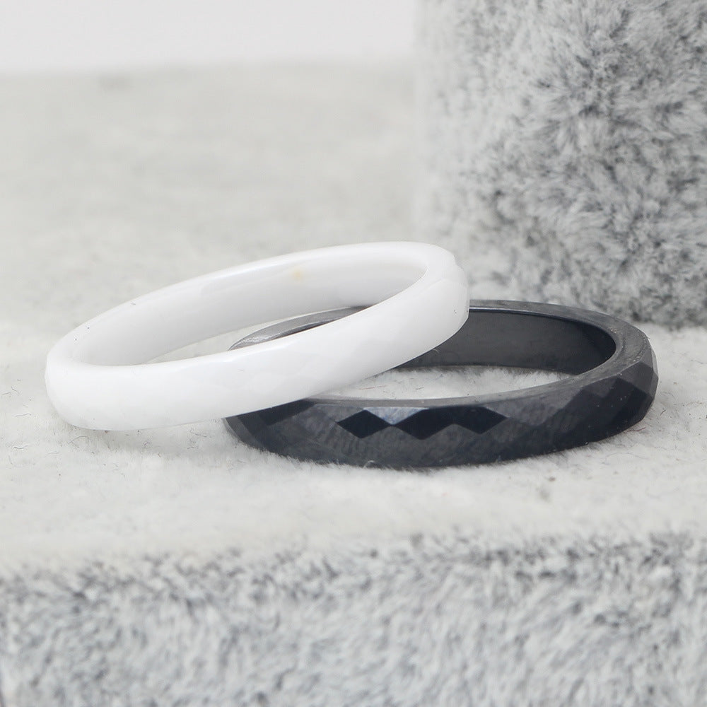 Ceramic Black and White Ring Ring Cut Glossy Ring