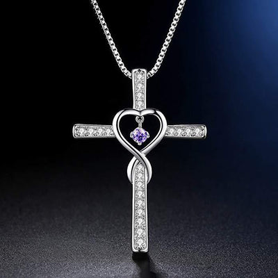 Cross Birthstone Crystal Pendant Heart Necklace Women Jewelry