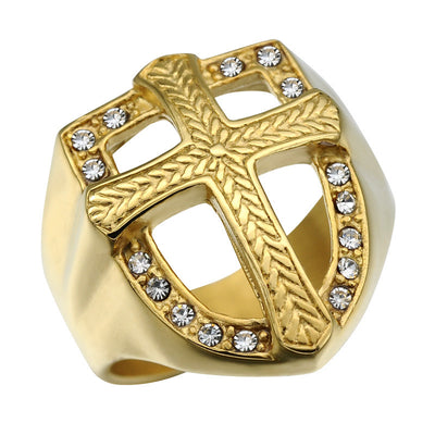 Shield cross ring symbol ring