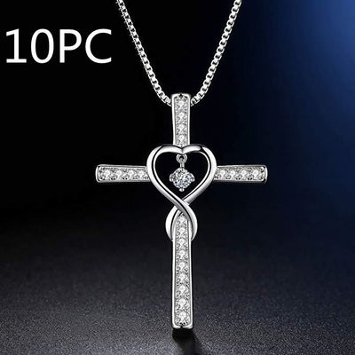 Cross Birthstone Crystal Pendant Heart Necklace Women Jewelry