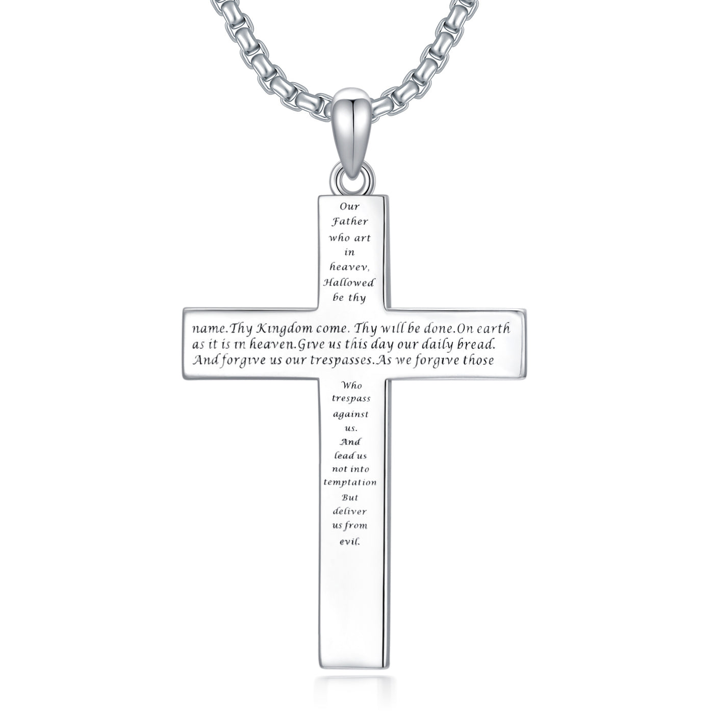 Sterling Silver Cross Pendant Necklace With Christian Bible Verse