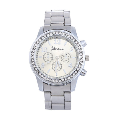 Geneva Watch Mens Diamond alloy three eye movement quartz Mens Watch Watch