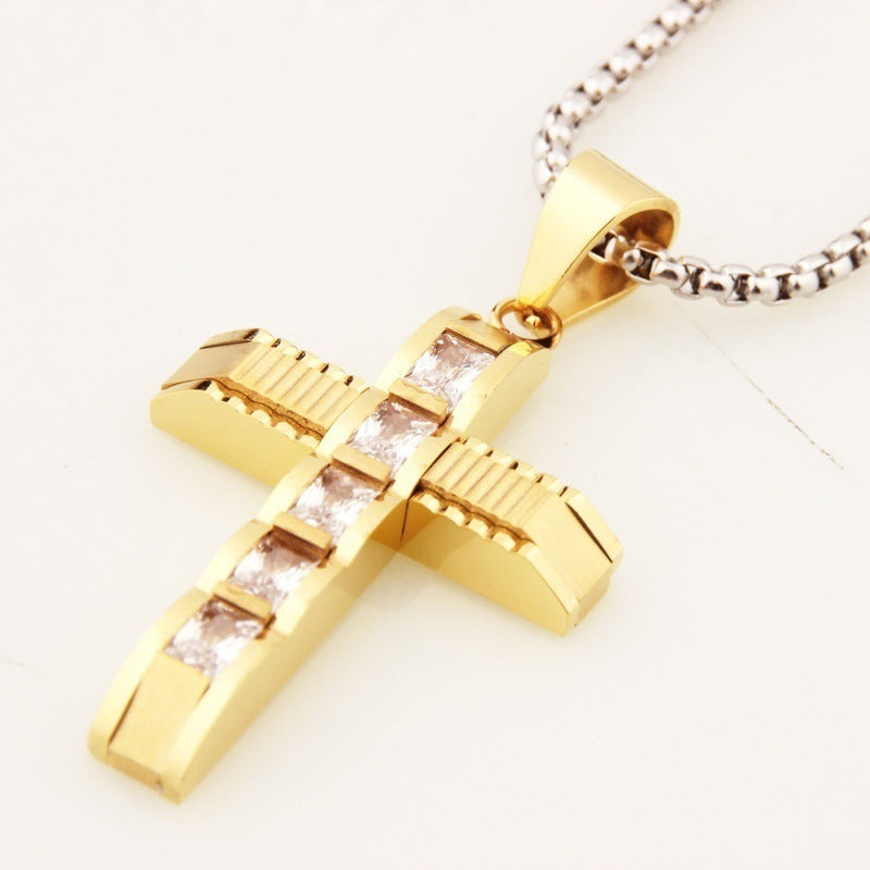 Stainless Steel Pendant Christian Curved Cross  Necklace