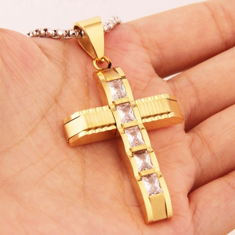 Stainless Steel Pendant Christian Curved Cross  Necklace