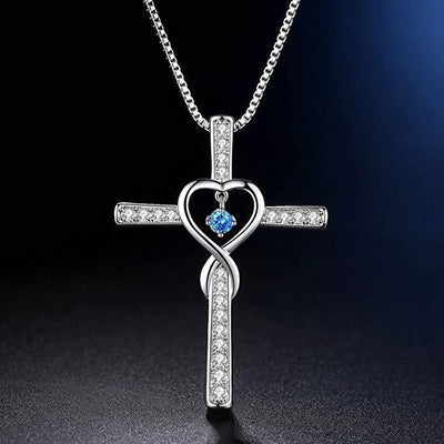 Cross Birthstone Crystal Pendant Heart Necklace Women Jewelry