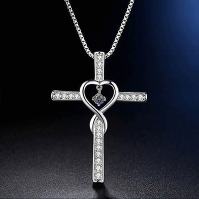 Cross Birthstone Crystal Pendant Heart Necklace Women Jewelry