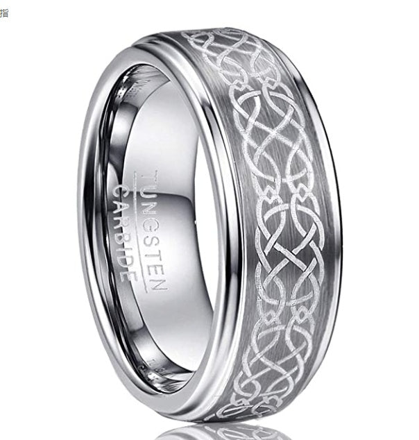 Laser Pattern Tungsten Gold Ring Ring