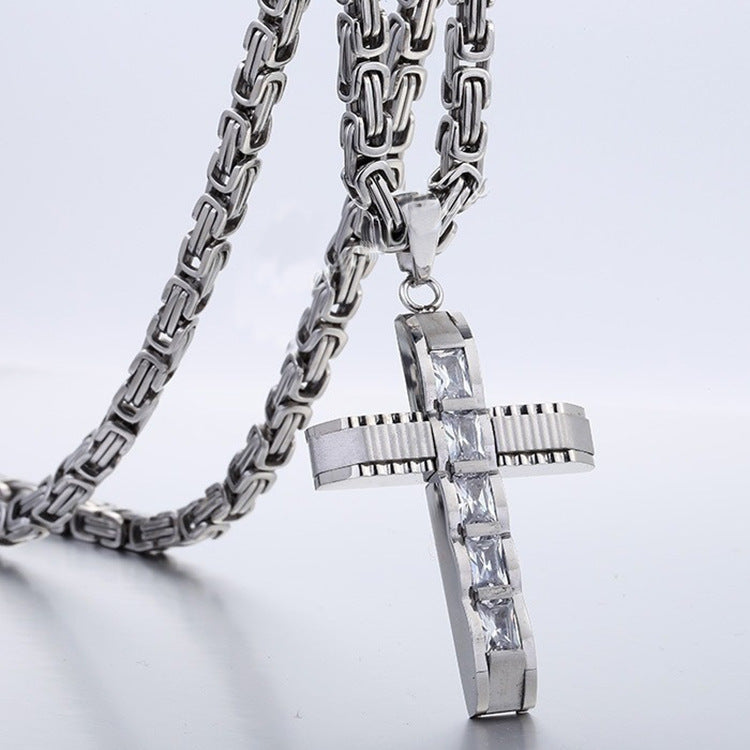 Stainless Steel Pendant Christian Curved Cross  Necklace