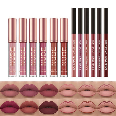 12 Pieces Matte Lip Gloss and Lip Liner Combination