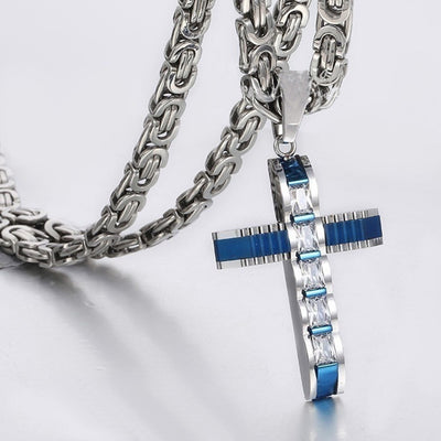 Stainless Steel Pendant Christian Curved Cross  Necklace