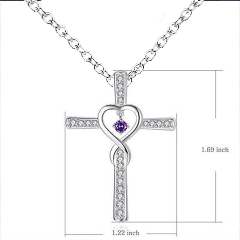 Cross Birthstone Crystal Pendant Heart Necklace Women Jewelry