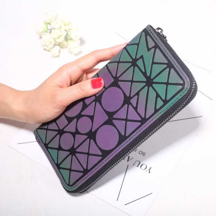 Women Geometry Three Folds Wallet Clutch Bag Female Card Holder