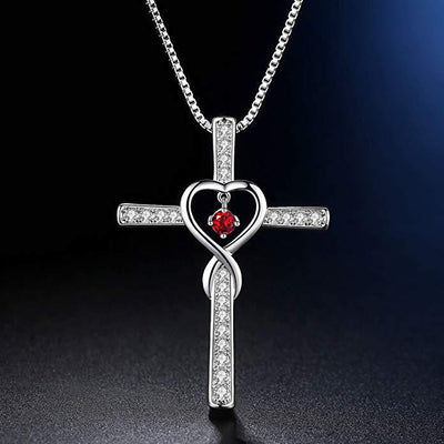 Cross Birthstone Crystal Pendant Heart Necklace Women Jewelry