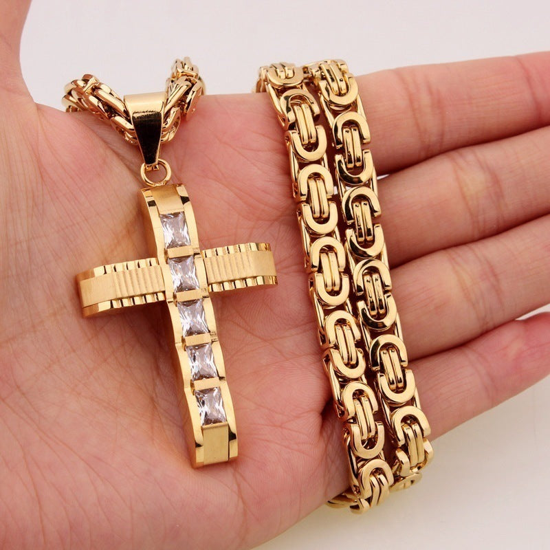 Stainless Steel Pendant Christian Curved Cross  Necklace