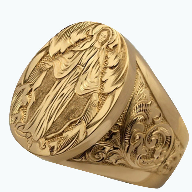 Ring Elegant Gold-plated Ring Badge Carved Ring For Women