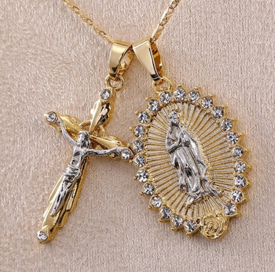 Catholic Crucifix Christian Cross Necklace  Virgin Mary