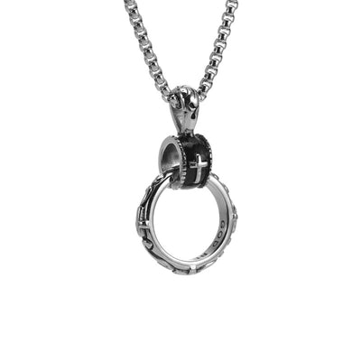Christian Immortal Circle Cross Pendant Custom Lettering Titanium Steel Necklace