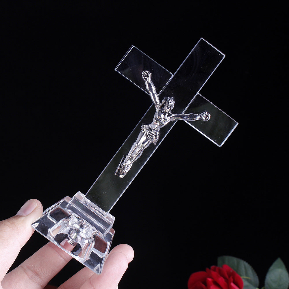 Christian Gifts Nightlight Crystal Jesus Cross Statue Religious Style