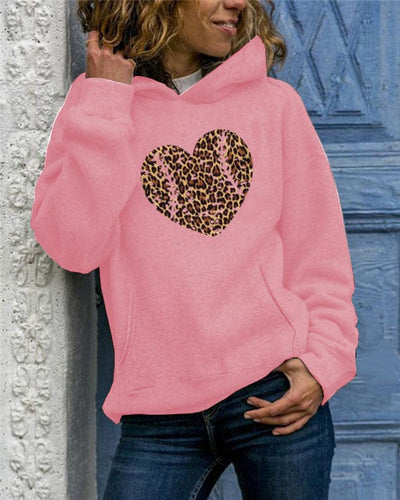 Heart Print All-Match Hooded Sweatshirt