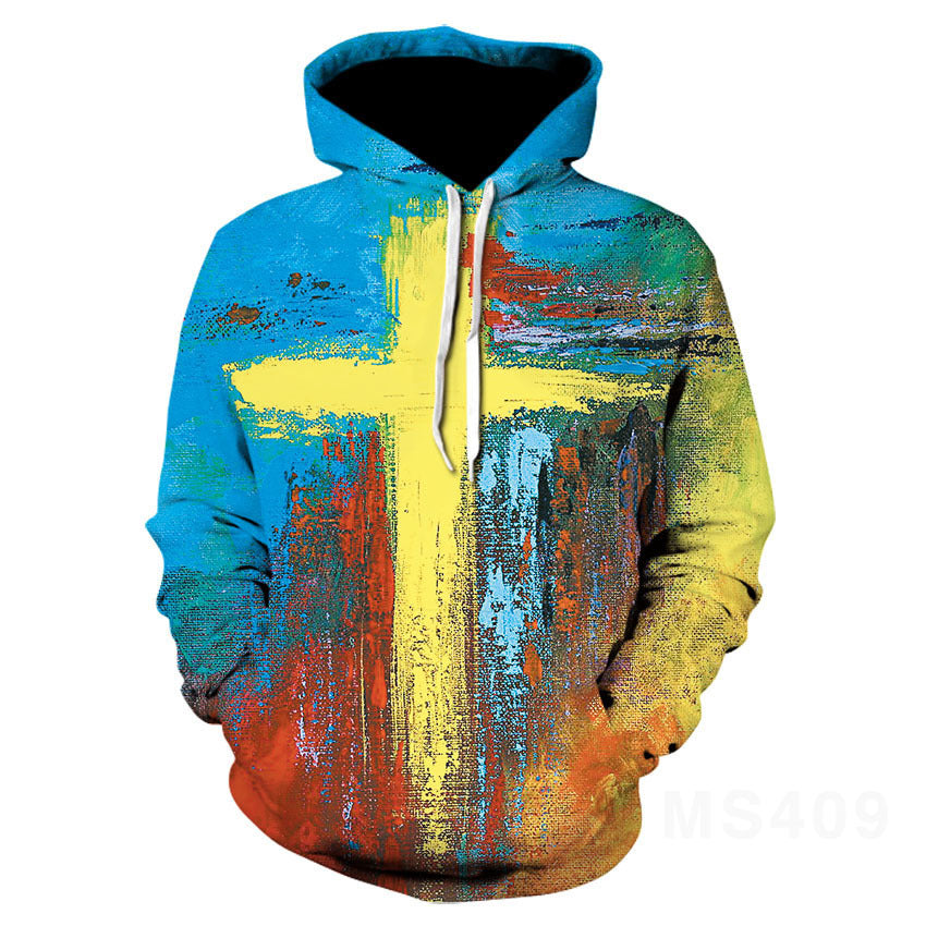 Fashion Cross Two Sided Men's Digital Long Sleeve Hoodie
