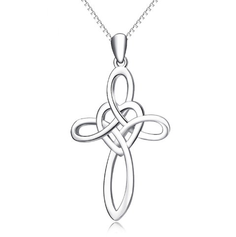 Silver Necklace  Love Heart Fashion Cross Pendants Necklaces Sweet Jewelry For Women