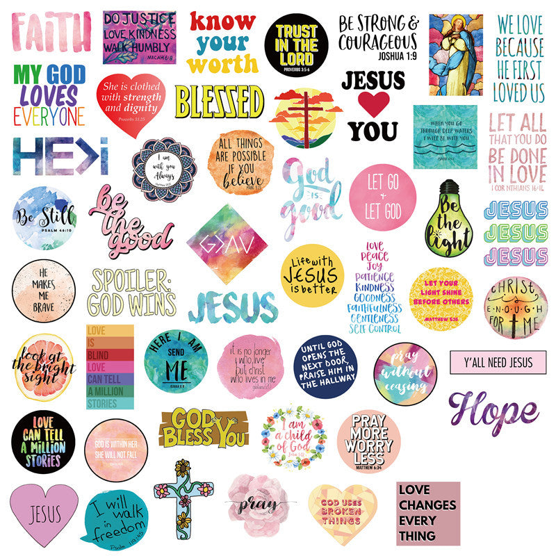 50 Stickers With Famous Sayings About The Faith Of Jesus Christians