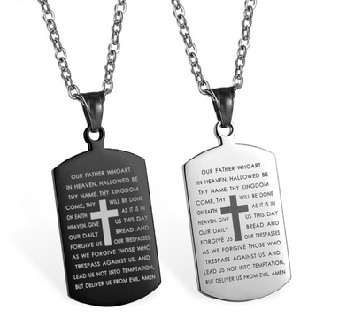 Necklace Cross Lord's Prayer Bible Engraved Pendant