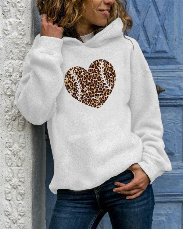 Heart Print All-Match Hooded Sweatshirt