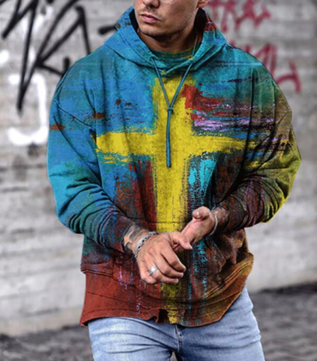 Fashion Cross Two Sided Men's Digital Long Sleeve Hoodie