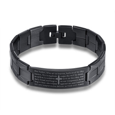 Men's Cross Bible Black Stainless Steel Bracelet