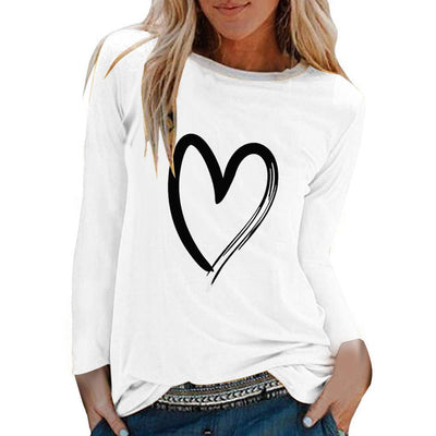 Love Print Long Sleeve Pullover T-Shirt