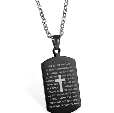 Necklace Cross Lord's Prayer Bible Engraved Pendant