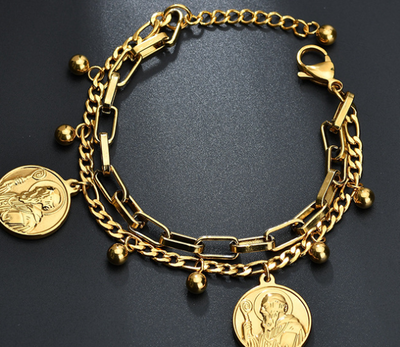 Christian Jesus Head Double-layer Gold Plated Stainless Steel Bracelet